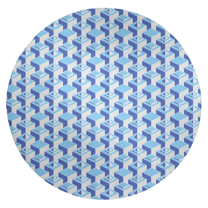 Chenille Geometric Indoor Rug, Round 5'