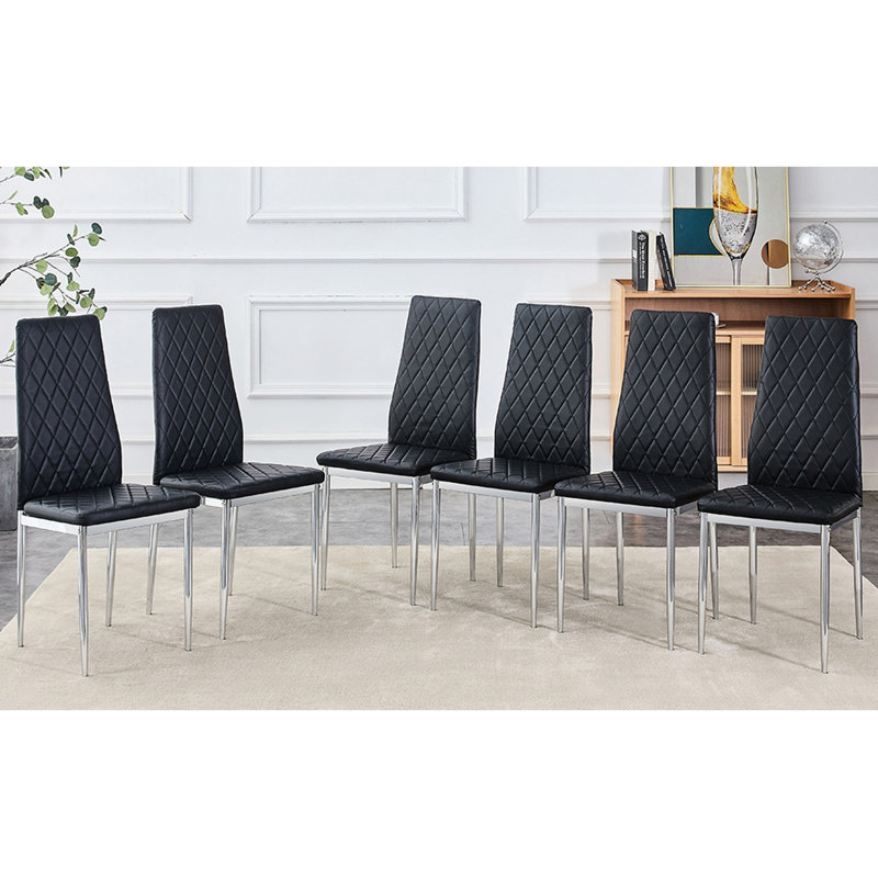 Grid Armless High Backrest Dining Chair, Black Chair And 6-Piece Set Of Electroplated Metal Legs, Office Chair. Suitable For Restaurants, Living Rooms,Kitchens,And Offices