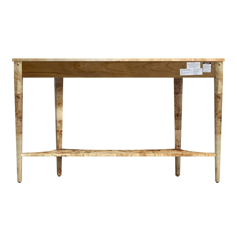Light Burl Wood Demilune Console Table with Storage Shelf