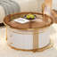 Table basse gigogne ronde moderne en 2 pièces avec tiroirs et plateau en verre trempé brun de 27,6 po