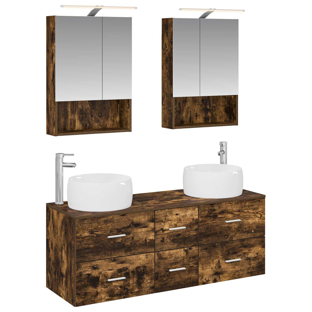 vidaXL Bathroom Furniture Set 5 pcs Engineered Wood and Glass Cabinet Mirrored