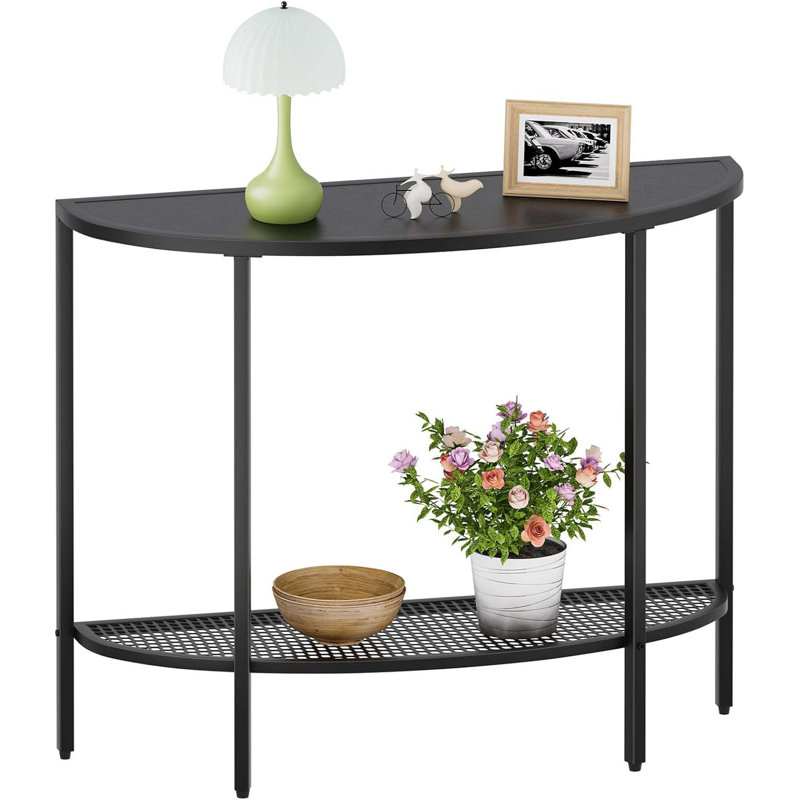 Glass Half Moon Console Table 2 Tier Narrow Entryway Table With Gold Metal Frames, Modern Couch Table Small Entry Way Tables, Easy Assembly, Clear Glass Gold Frames