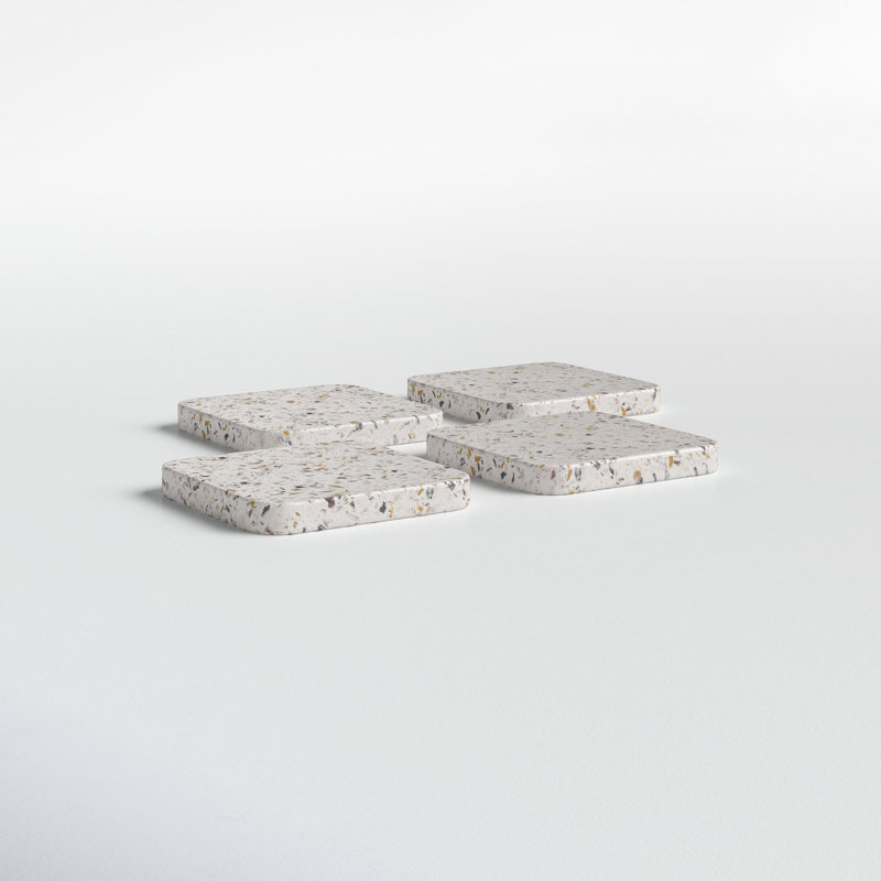 White and Multicolor Ceramic Terrazzo Coasters Set