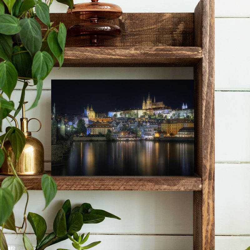 Prague Castle Night Lights Gothic Abstract Contemporary Architecture City Wall Art Print 1 Piece Wrapped Canvas Wall Art