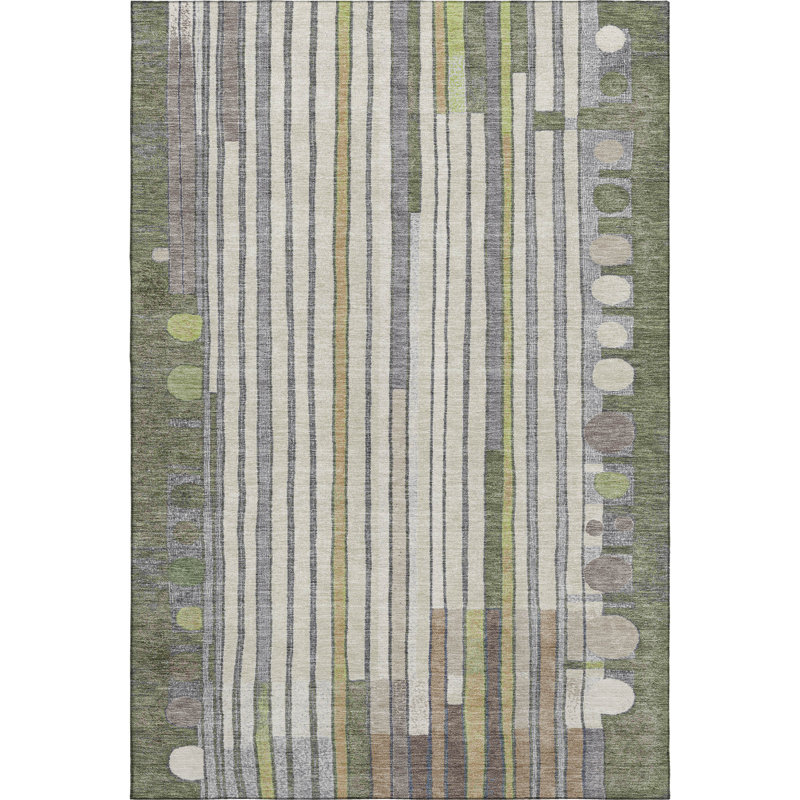 Premium Machine Washable Mayfield AMF2189 geometric Rug, Olive, 2'6" x 3'10"