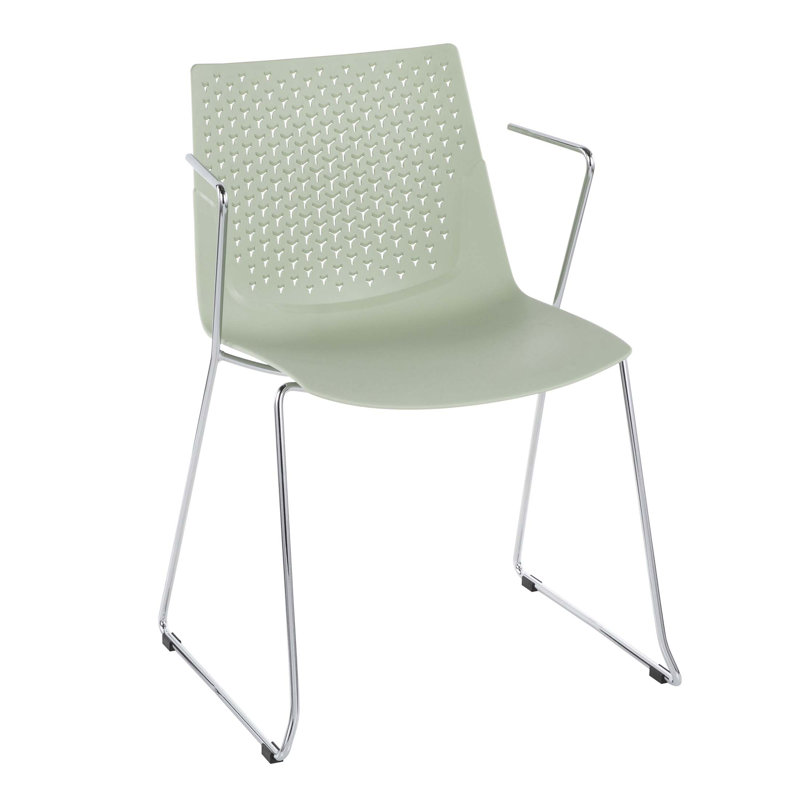 Matcha Sleek Chrome and Green Modern Arm Chair - Set of 2