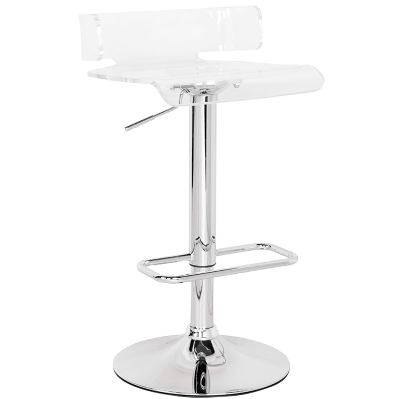 Tabouret réglable de 16,81 pouces de profondeur avec siège en acrylique et pieds en métal transparent pour une assise confortable