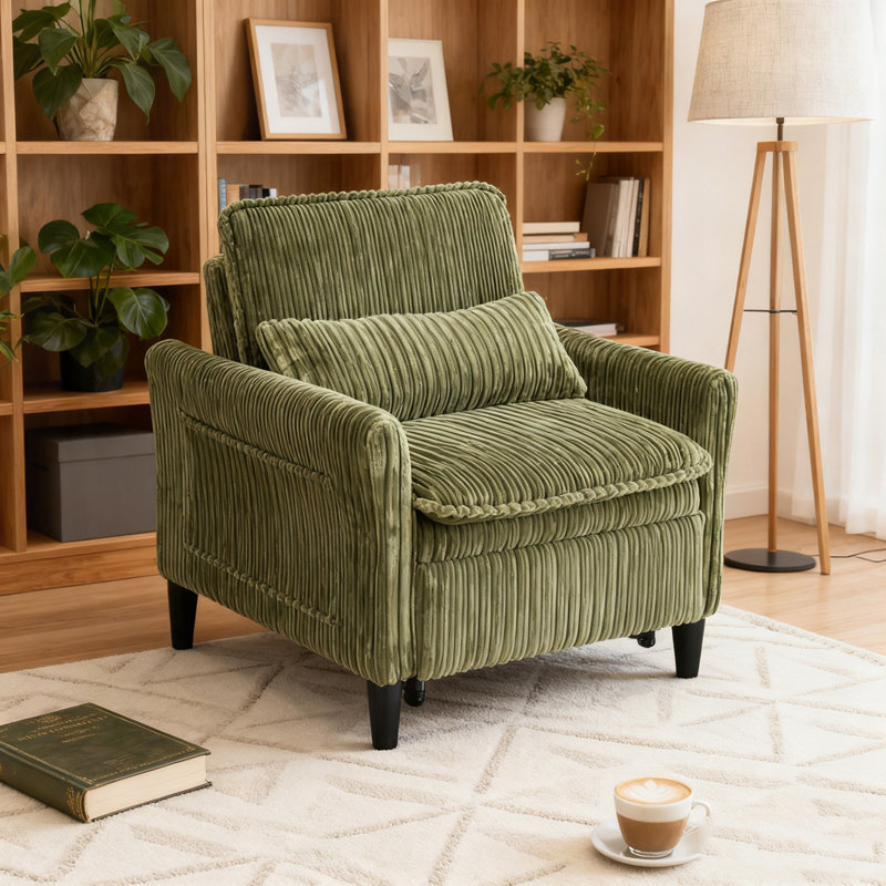 Corduroy Fabirc Fauteuil confortable pour petit appartement Chambre à coucher Balcon Petit canapé-lit Petit canapé avec coussin