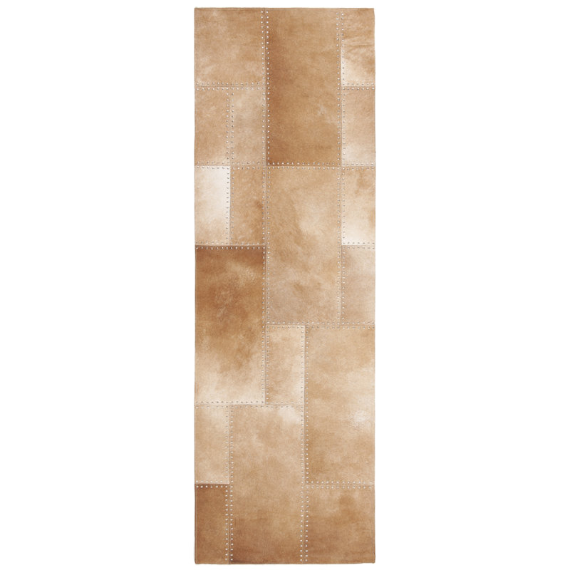Studio Leather Hand Woven Leather With Felt Geometric Rug, Runner 2'3" x 7'