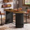 59 po Table de bar moderne à hauteur de comptoir avec repose-pieds en métal, unité de bar ovale pour cuisine, salon et salle à manger, noir