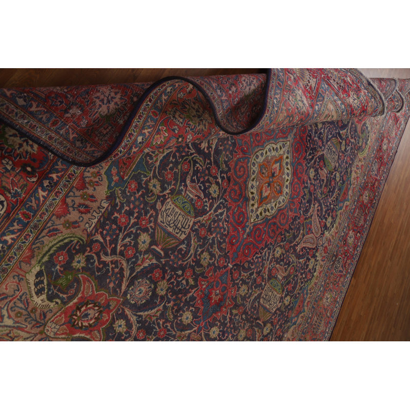 Tapis traditionnel bleu marine à motif floral 10 x 13