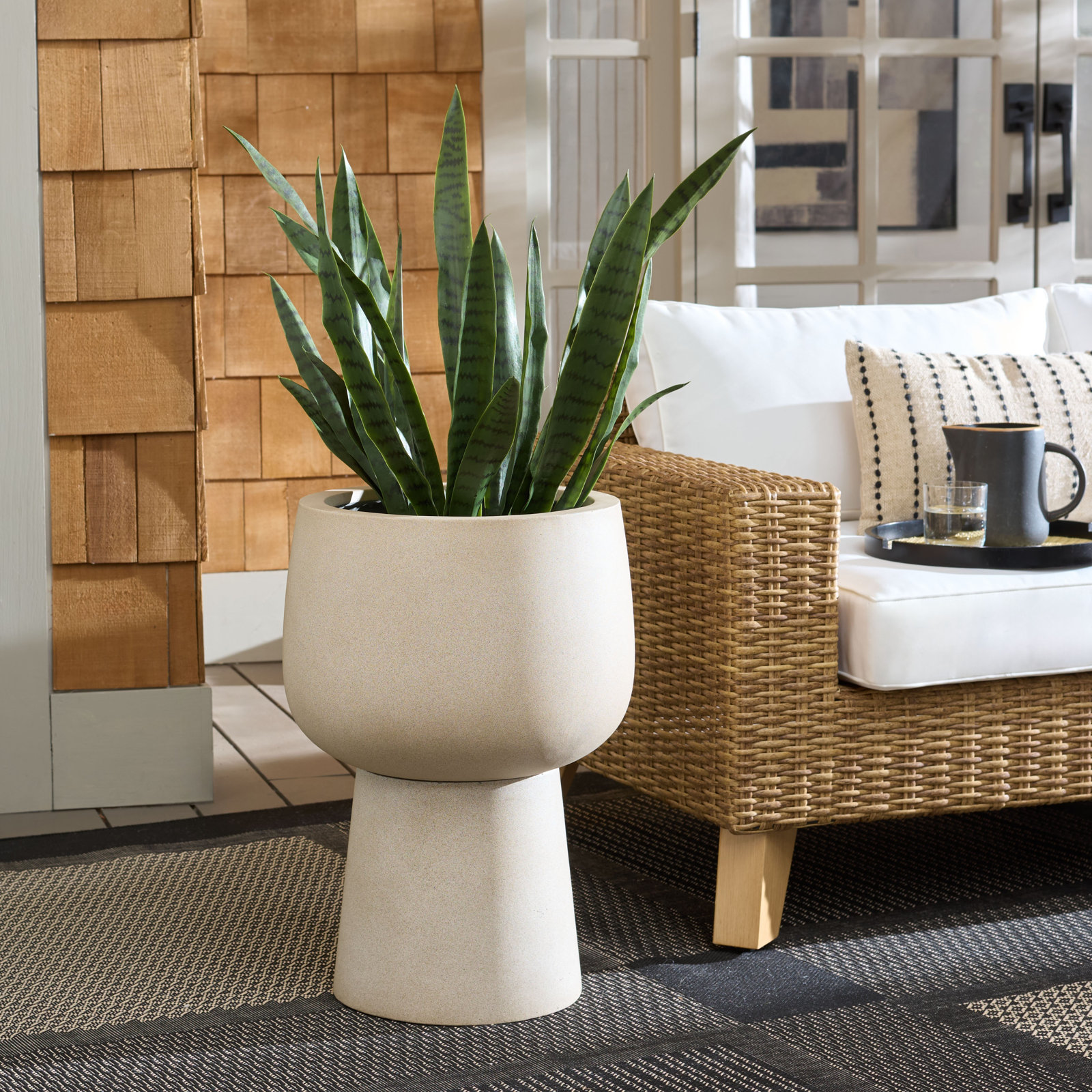 Olivia Pedestal Planter, Beige