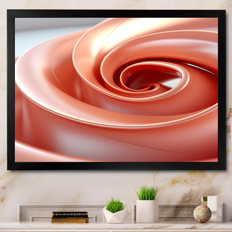 Abstrait tourbillon apaisant orange - art mural géométrique, H 34 po x l 44 po x P 1,5 po, Cadre flottant noir