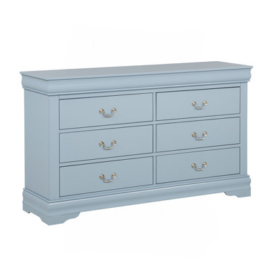 1pc Blue Six Drawers Dresser Louis Philip Nightstand Wooden Contemporary Style Bedroom Home Furniture
