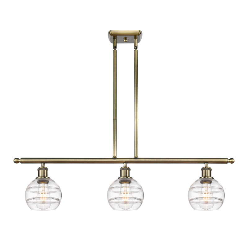 Chartoff 3 - Light Kitchen Island Pendant, Clear, Antique Brass