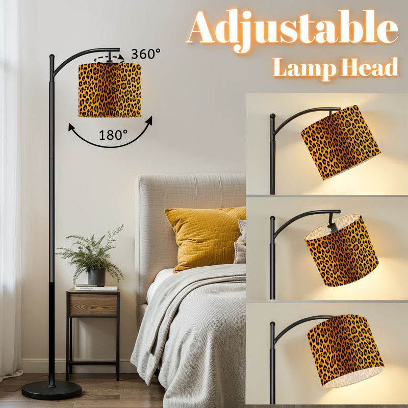 Lampe sur pied à arc avec abat-jour réglable à motif léopard et taches sur la faune jaune