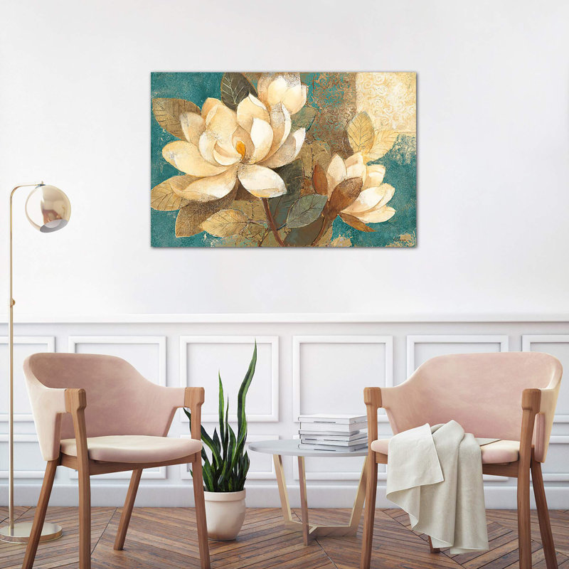 Turquoise Magnolias by Albena Hristova - Wrapped Canvas Print, 101.6 cm H x 66.04 cm W x 1.91 cm D