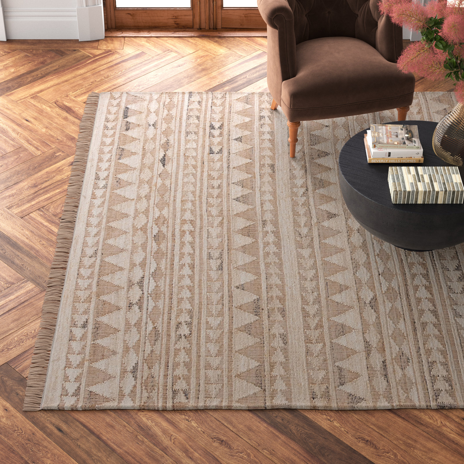 Camille Natural Hand-Woven Geometric Jute Rug, Rectangle 8' x 10'