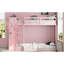 Lit superposé simple rose avec tablettes intégrées, système de rangement double et 4 tiroirs, idéal pour les chambres de frères et sœurs, rail suspendu, bande et tablettes-1800616866
