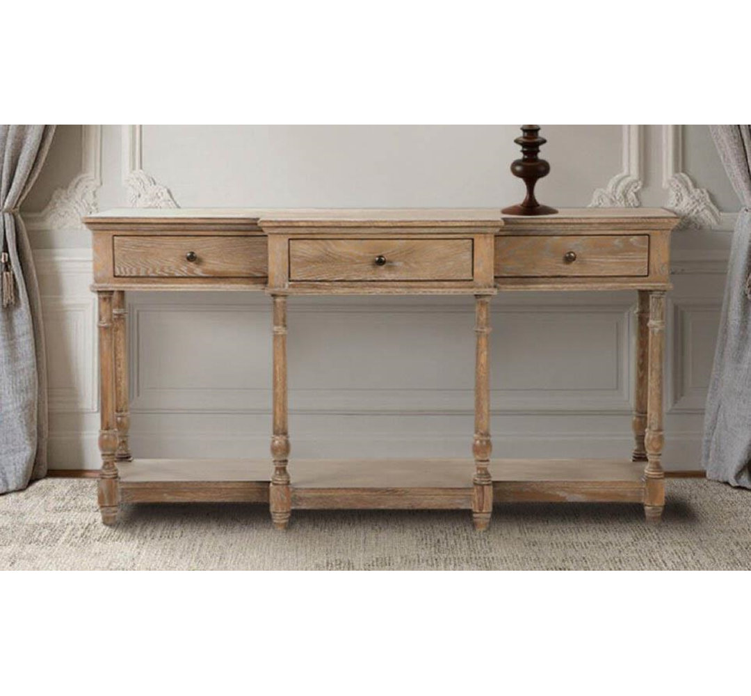 Wooden 3 Drawer Console Table with Shelf – Hallway Entryway Table with Storage Drawers for Living Room Display Furniture