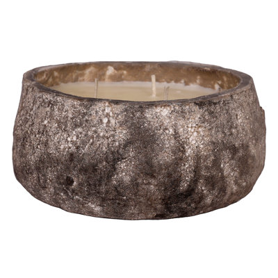 Bougie rustique parfumée à la vanille dans un récipient en pierre texturée pour le salon ou la chambre - Accessoire décoratif pour table basse ou étagère - Brun et beige