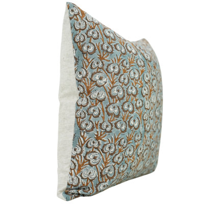 Housse de coussin en lin Fab divine, jeté, imprimé bloc (Gange Aakash, jaune) 26 po x 26 po