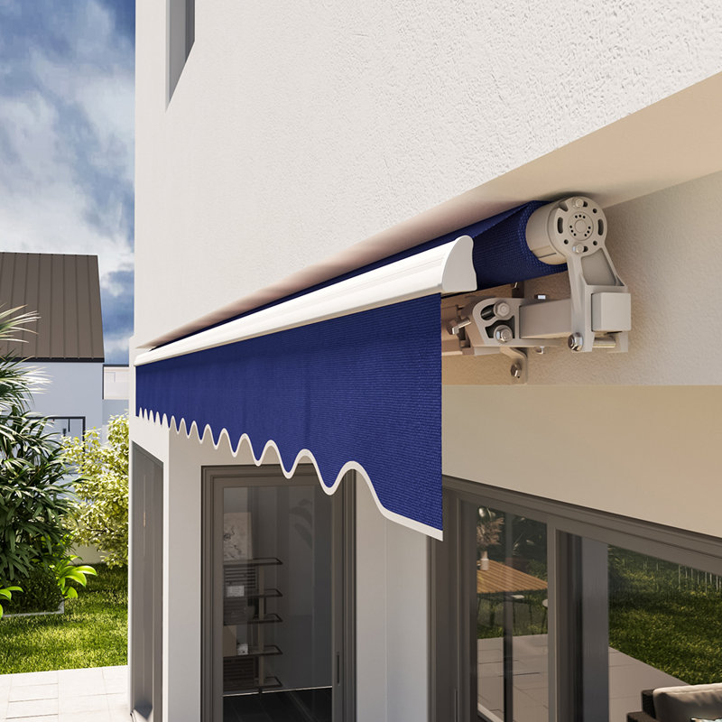 Sol 27 Outdoor Fabric Cover Retractable Patio Awning, 350cm W x 300cm D, Blue