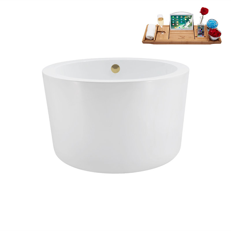 41.1'' x 41.1'' Freestanding Soaking Acrylic Bathtub, Brushed Brass
