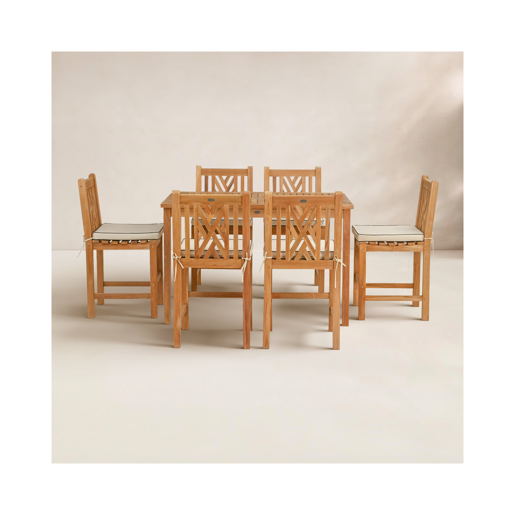 Leahny Rectangular 6 - Person 55" Long Teak Dining Set with Cushions, 55" L x 35" W x 35" H