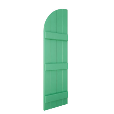 Volets extérieurs AmeriCraft en bois véritable à quatre panneaux (3 tasseaux), joints, cintrée, 14 po L x 75 po H, bleu paisible (par paire)