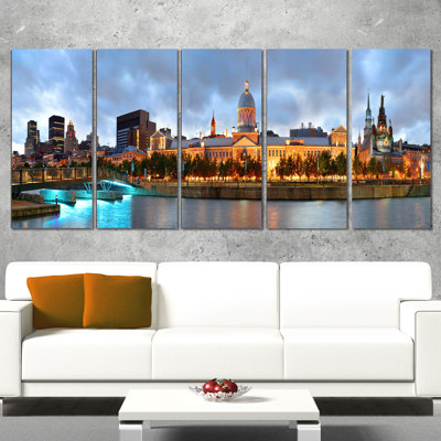 Ensemble de 5 reproductions de photos sur toile tendue, "montréal panoramique view"