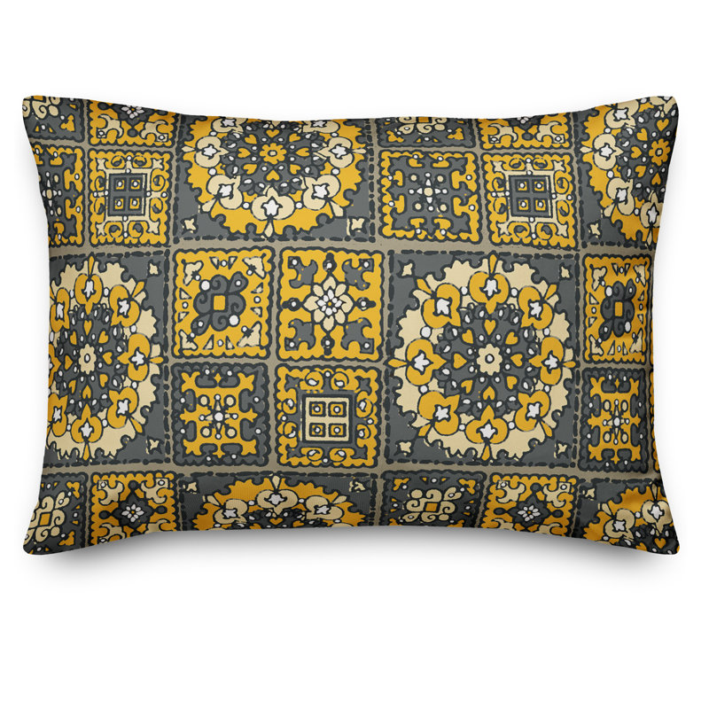 Yellow and Gray Geometric Reversible Lumbar Pillow