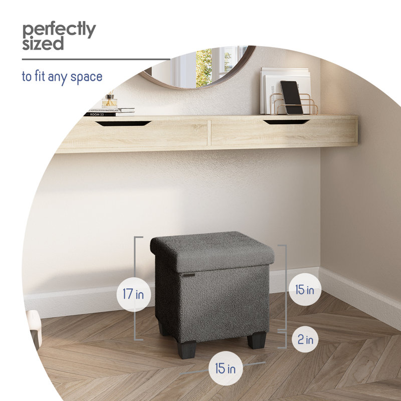Vérrant Boucle Storage Ottoman Bench, Gray, 15"H x 15"W x 15"D