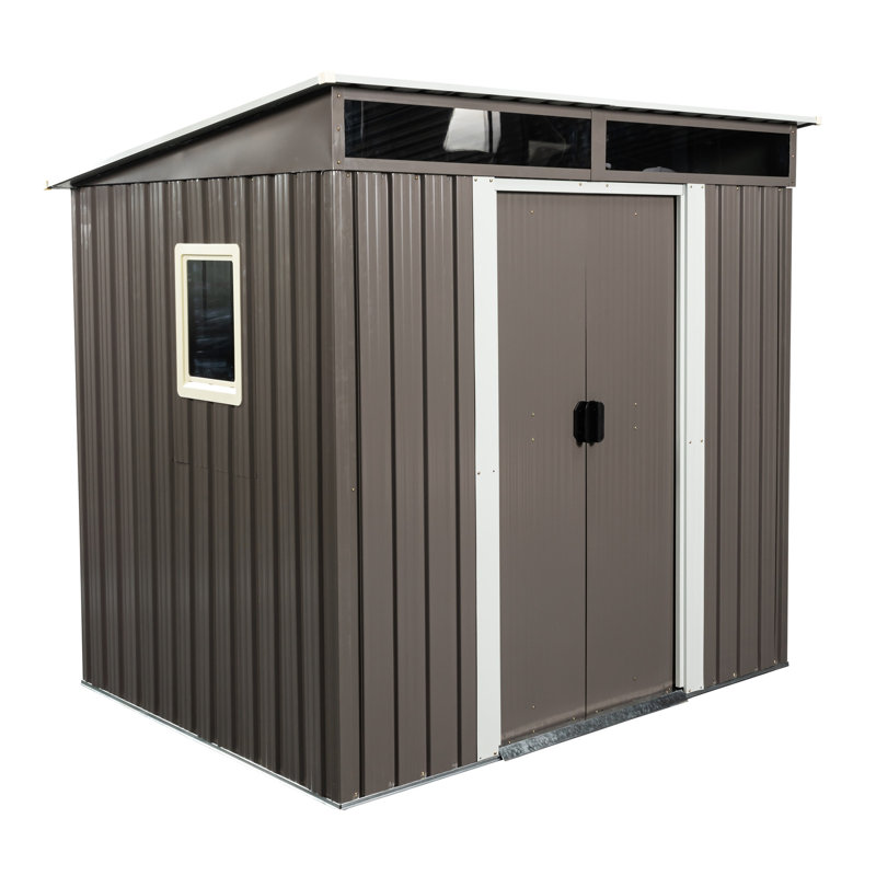 6Ft X 5Ft Outdoor Iron Shed With Storage Space - Galvanized Structure For Durability, Transparent Plate Enhanced , Padlockable Sliding Door, Easy Assembly, Tools Supplied Metal Unit Frame Sturdiness,