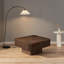 Table basse à tambour avec base piédestal et finition grain de bois, carré de 35,43 pouces, finition brune