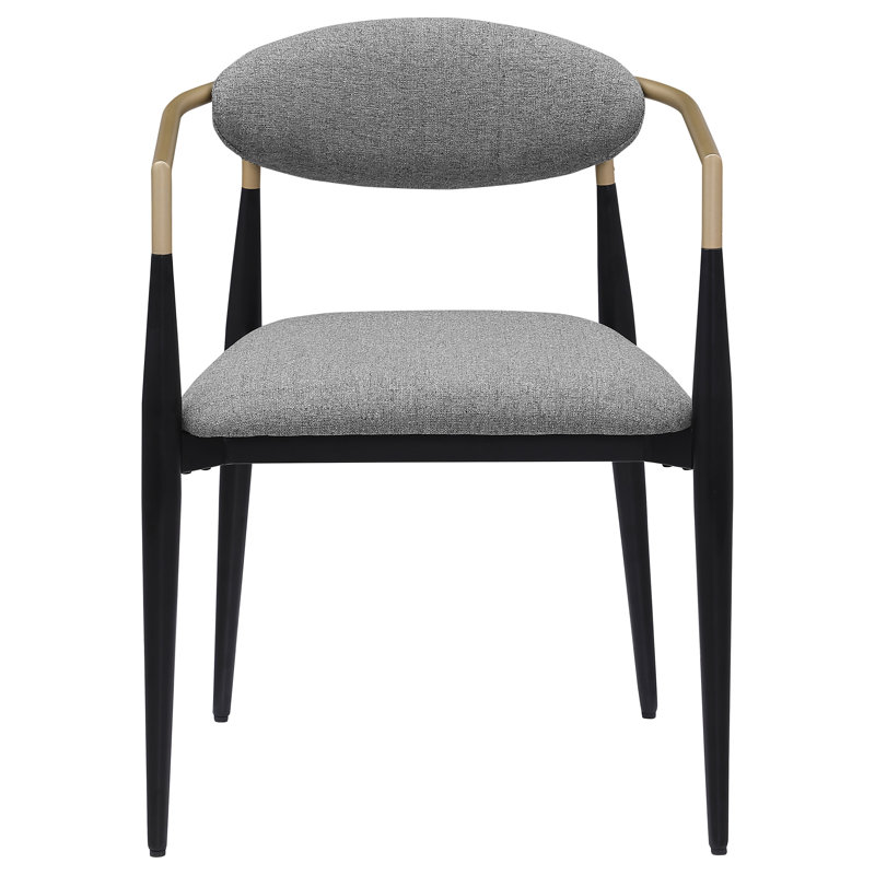 Onaigh Upholstered Oval-Back Dining Armchair with Metal Frame, Grey (Set of 2), Gray