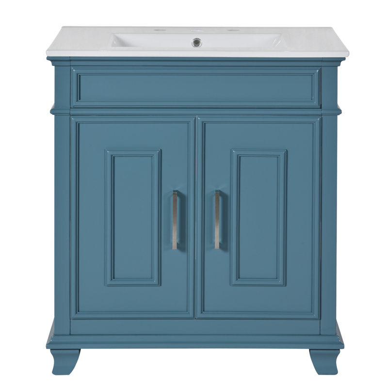 Meuble-lavabo autoportant en bois massif de 30 pouces avec lavabo et rangement en résine, durable et élégant pour les salles de bain modernes