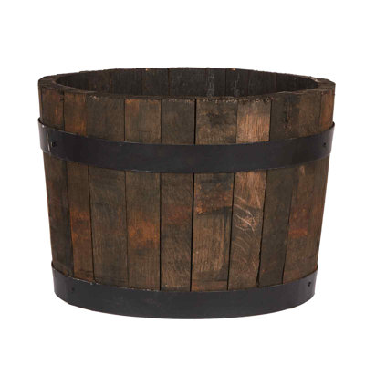 Rustic Home And Garden Whiskey Barrel Planter Upsycled Oak Wood Round Tub D40 H30 Cm, 37.7 Ltrs Cap.