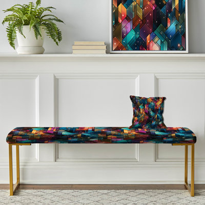 Colourful Retro Futurism Fuse - Geometric Upholstered Gold Bench