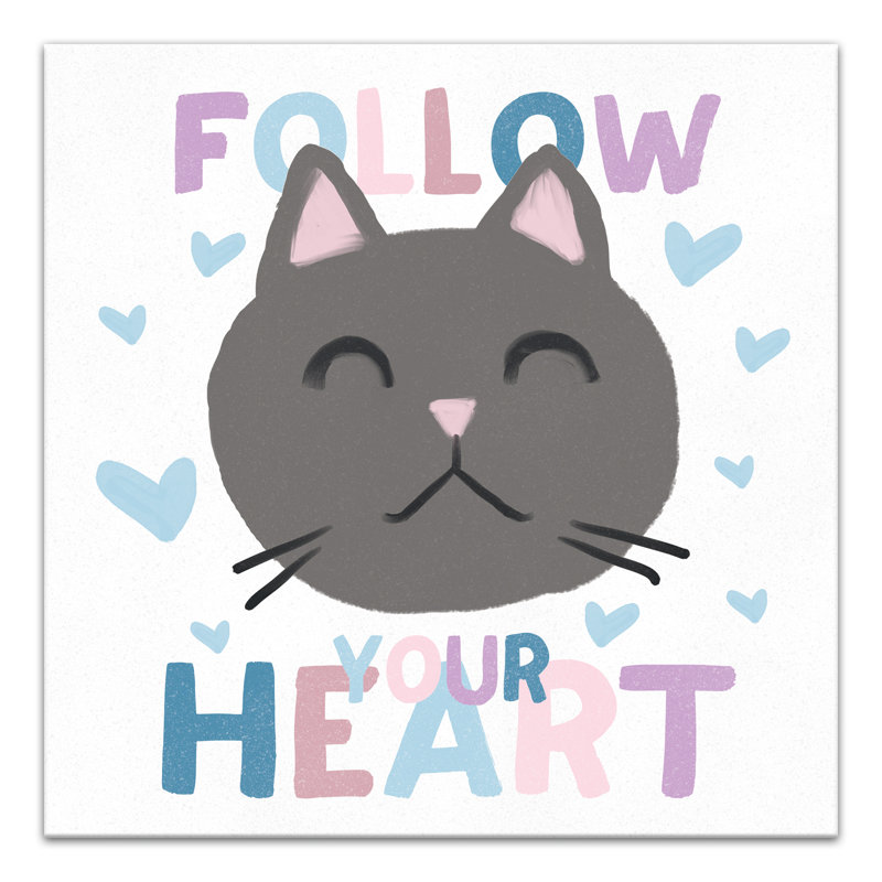 Art sur toile, "follow your cat cardiaque" Arvide, H 24 po x l 24 po x P 1,25 po