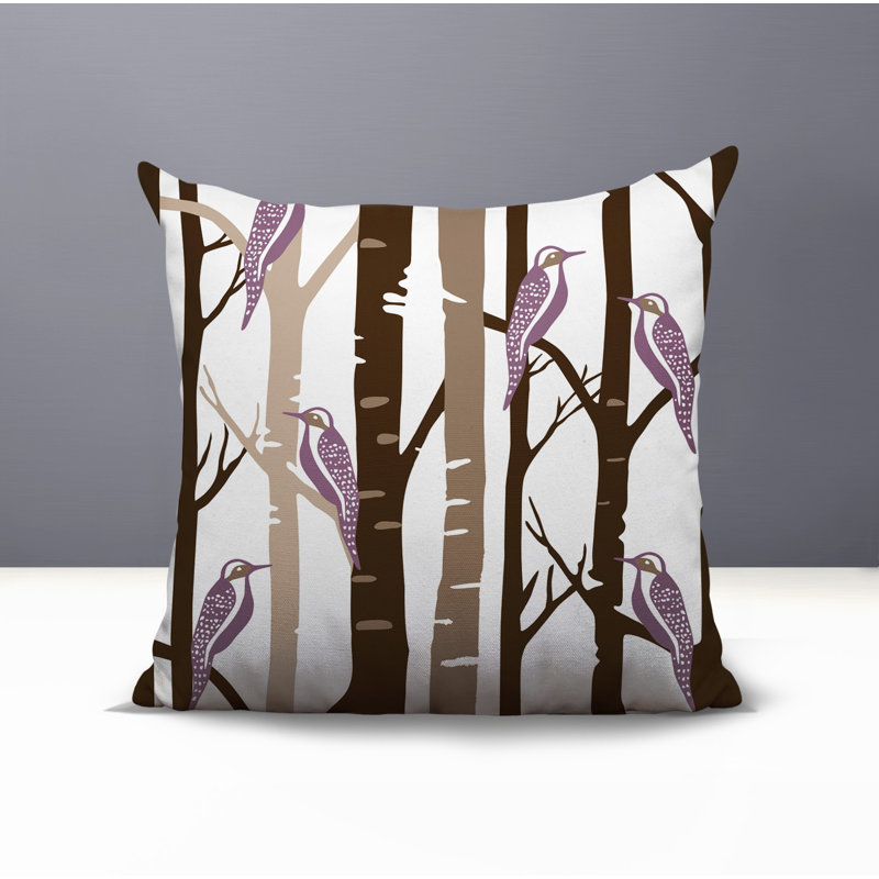 Oreiller carré réversible intérieur / extérieur Dali Bird, Mauve, Carré 17 po