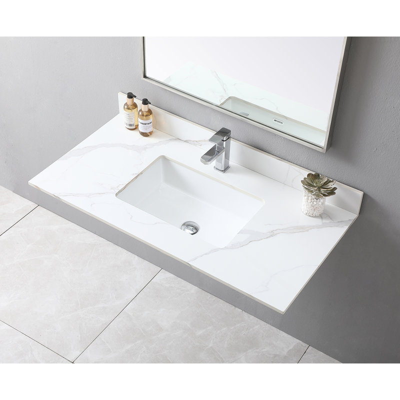 Plateau de meuble-lavabo en pierre fritté 43 x 22 avec lavabo en céramique et surface scellée