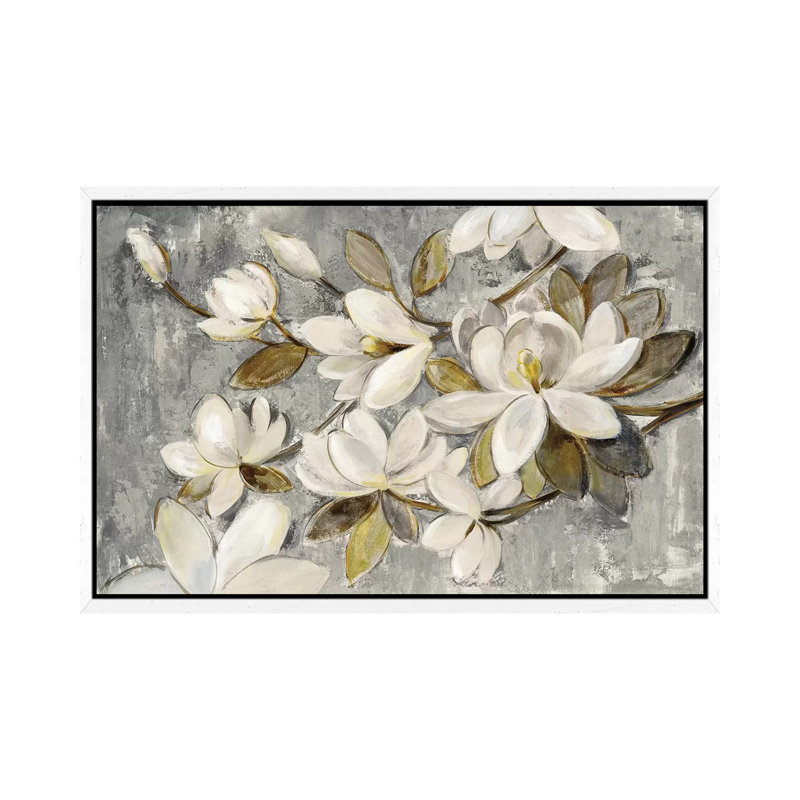 Magnolia Simplicity by Silvia Vassileva - Wrapped Canvas Painting, White Floater Framed, 152.5 cm H x 101.5 cm W