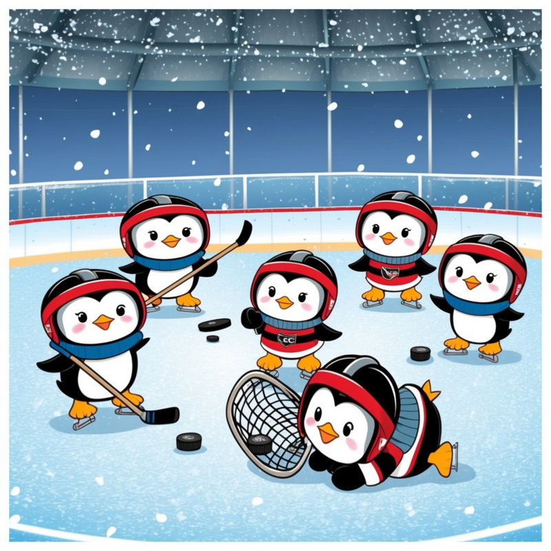 Tapis de bain pingouins jouant au hockey, L 24 po x L 17 po