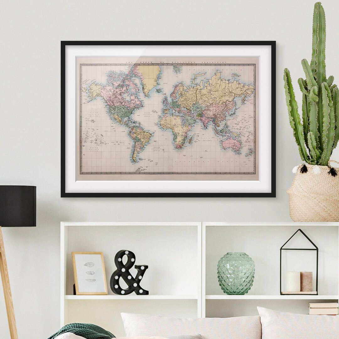 Gerahmtes Poster Vintage World Map, 1850