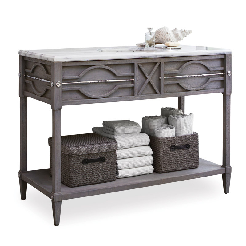 Spindle 48'' Single Bathroom Vanity with Marble Top, Weathered Gray