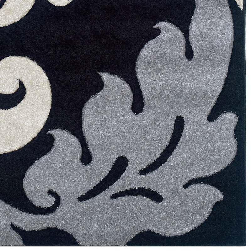 Tapis floral noir / gris, Rectangle 5 pi x 7 pi 7 po