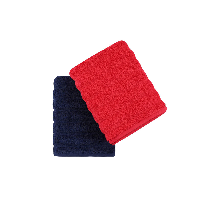 Ensemble de 2 essuie-mains 2 pièces 100% coton, Rouge / bleu foncé