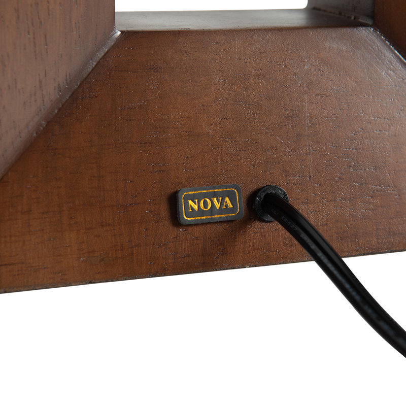 Julie Standing Table Lamp - Dark Walnut Wood Finish, Weathered Brass, White Linen Shade, Dark Walnut