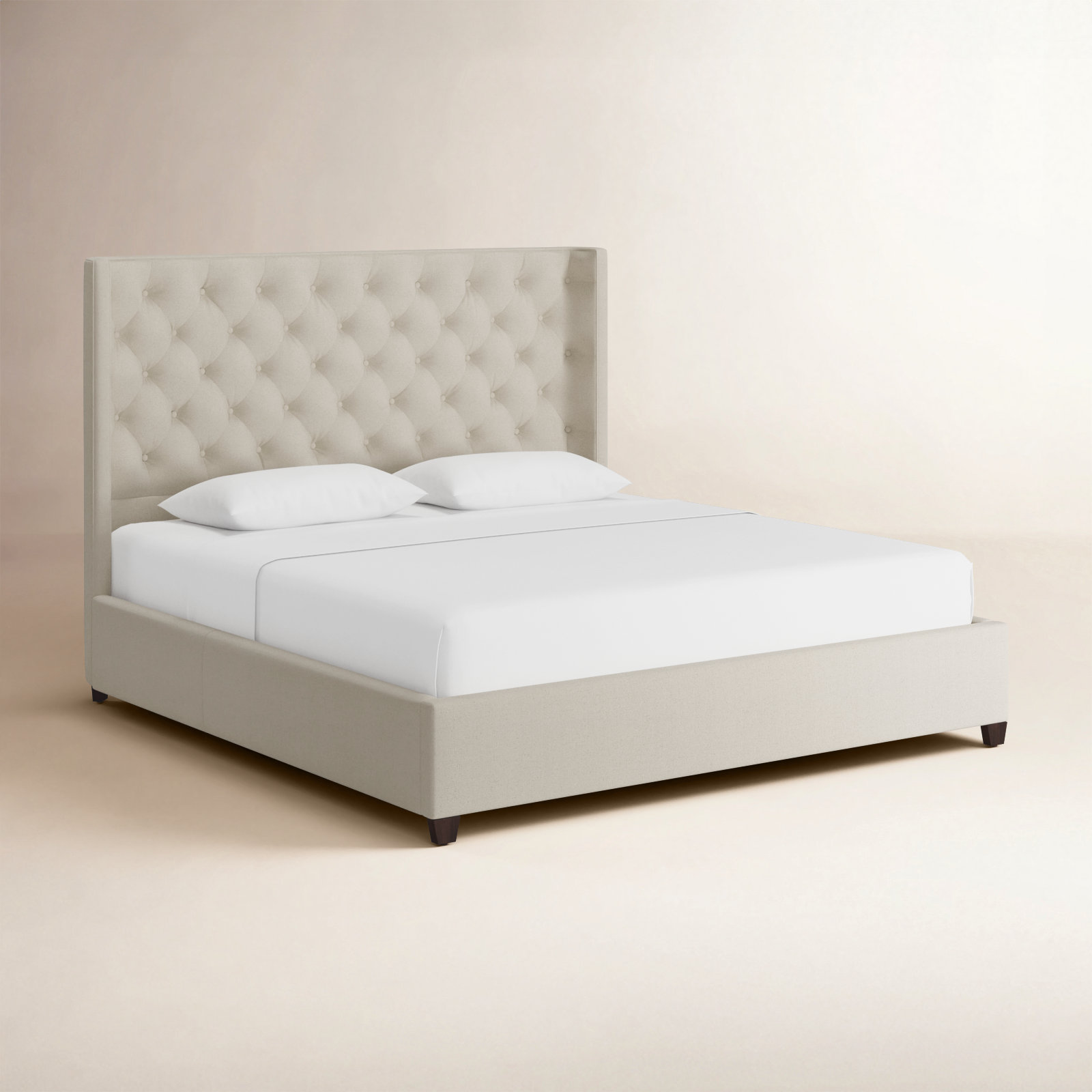 Naveen Upholstered Wingback Bed, Light Beige Linen